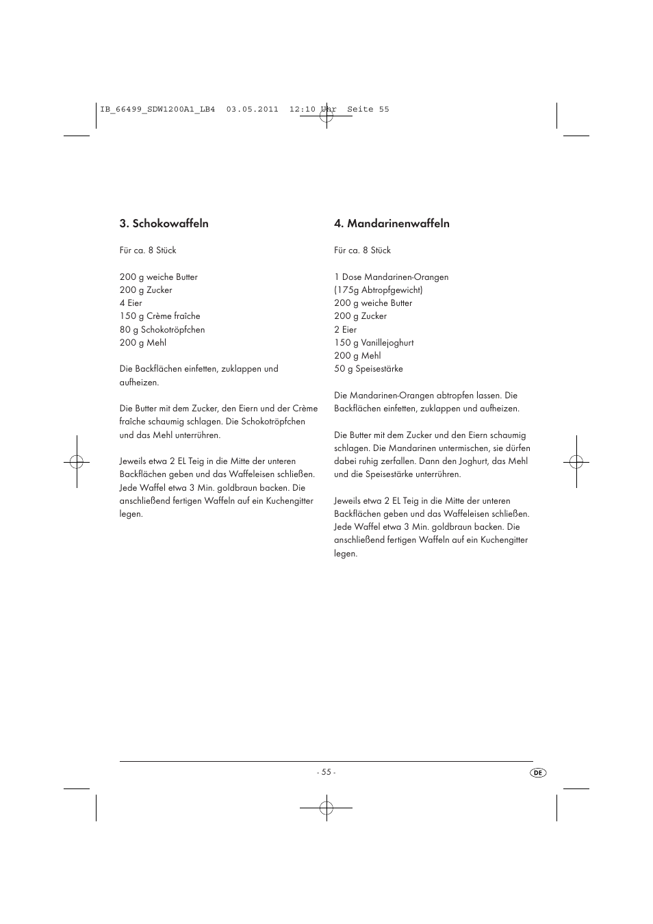 Schokowaffeln, Mandarinenwaffeln | Silvercrest SDW 1200 A1 User Manual | Page 57 / 58