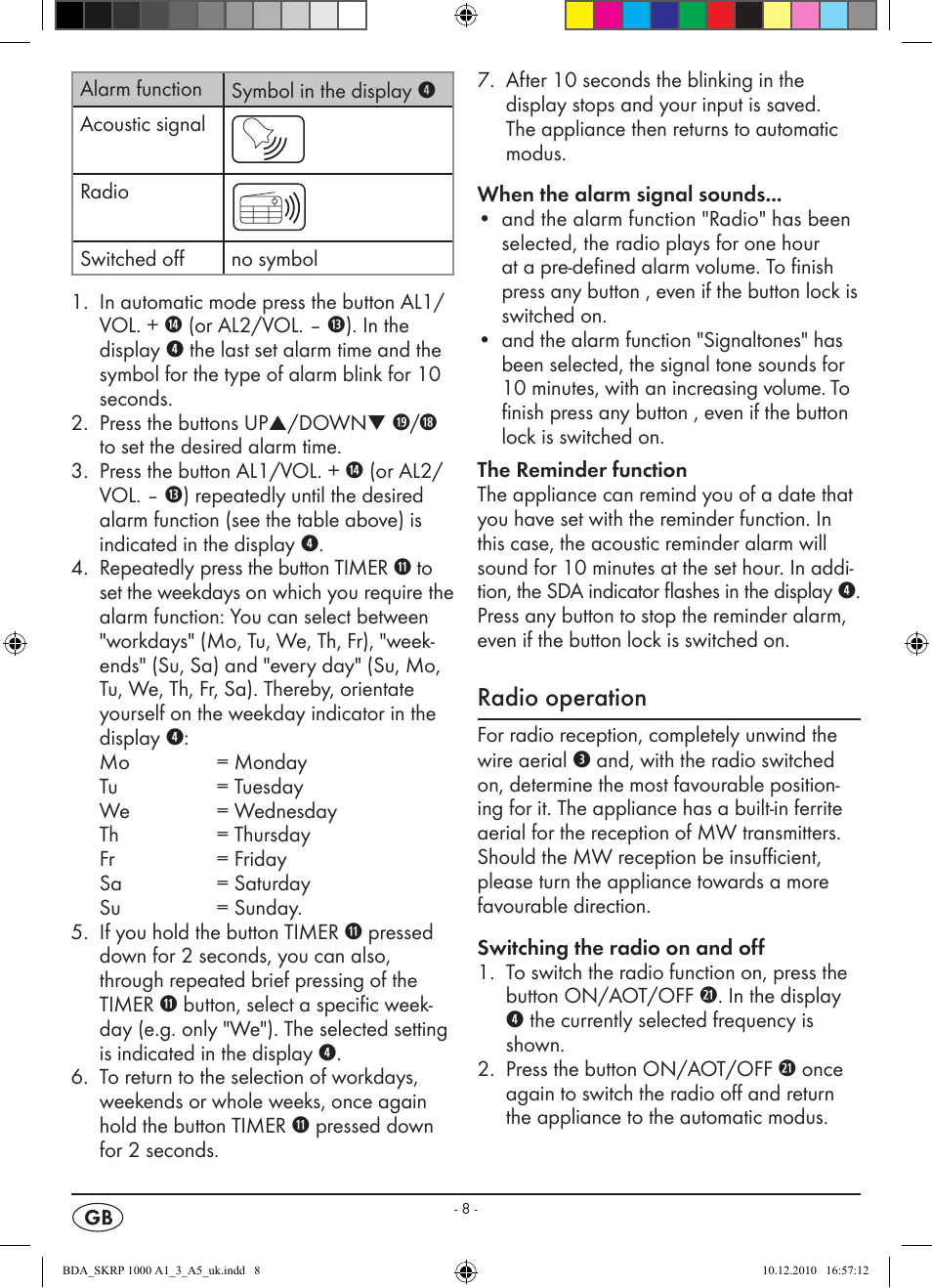 Radio operation | Silvercrest SKRP 1000 A1 User Manual | Page 10 / 14