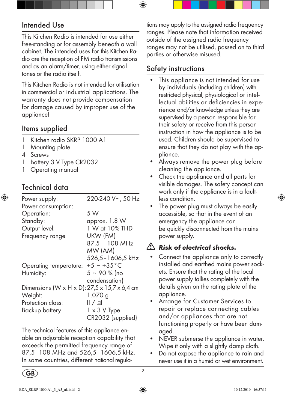 Intended use, Items supplied, Technical data | Safety instructions | Silvercrest SKRP 1000 A1 User Manual | Page 4 / 14