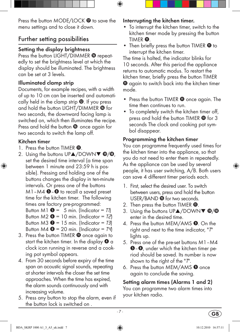 Further setting possibilities | Silvercrest SKRP 1000 A1 User Manual | Page 9 / 14