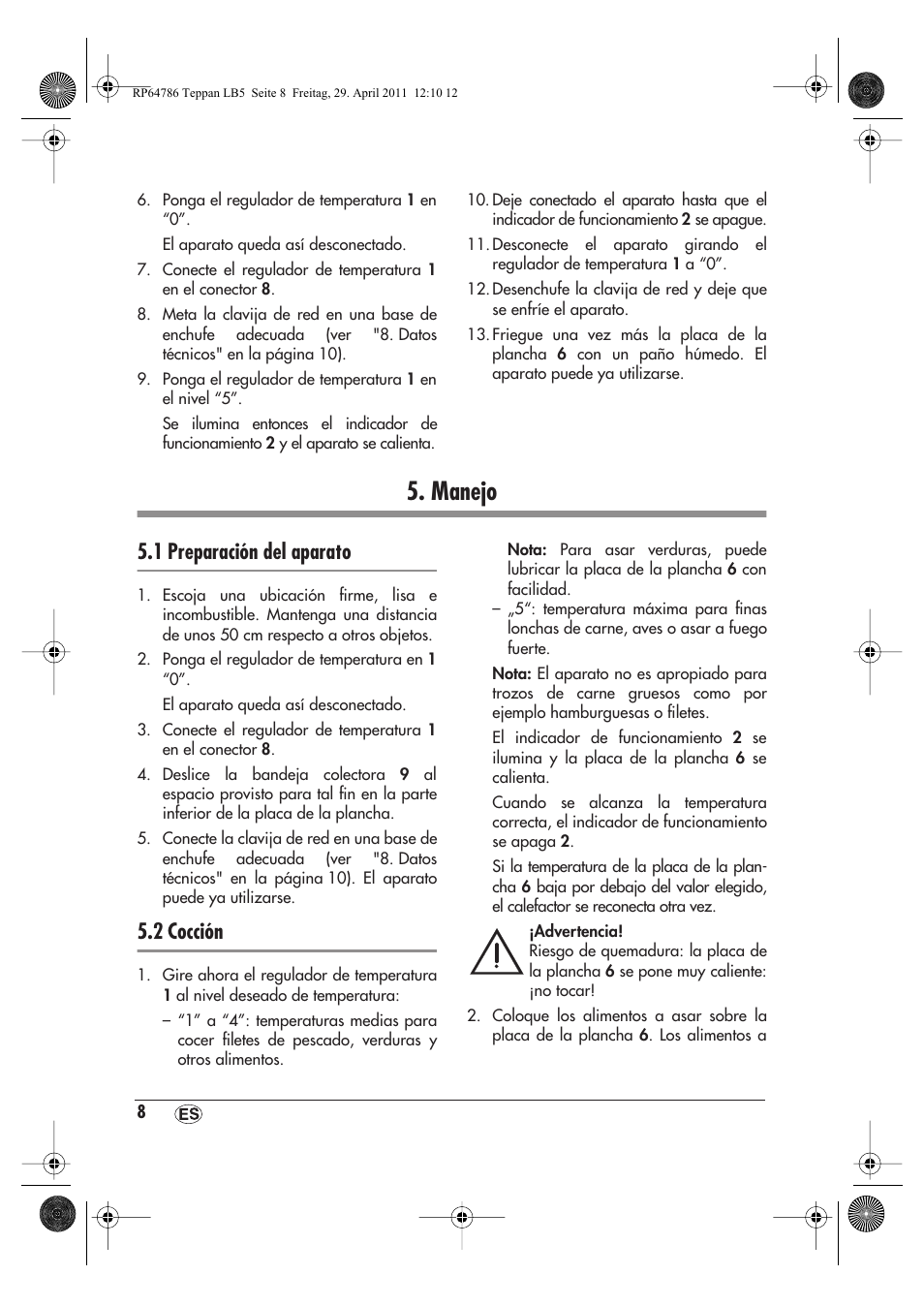 Manejo, 1 preparación del aparato, 2 cocción | Silvercrest STYG 2000 A1 User Manual | Page 10 / 46