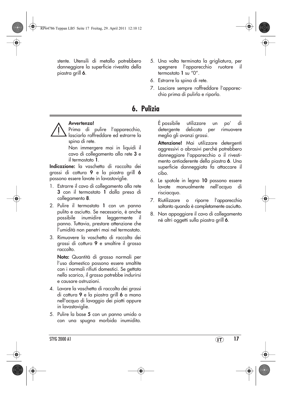 Pulizia | Silvercrest STYG 2000 A1 User Manual | Page 19 / 46
