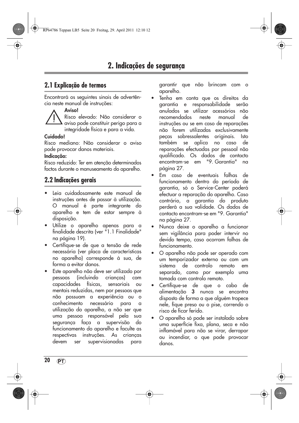Indicações de segurança, 1 explicação de termos, 2 indicações gerais | Silvercrest STYG 2000 A1 User Manual | Page 22 / 46