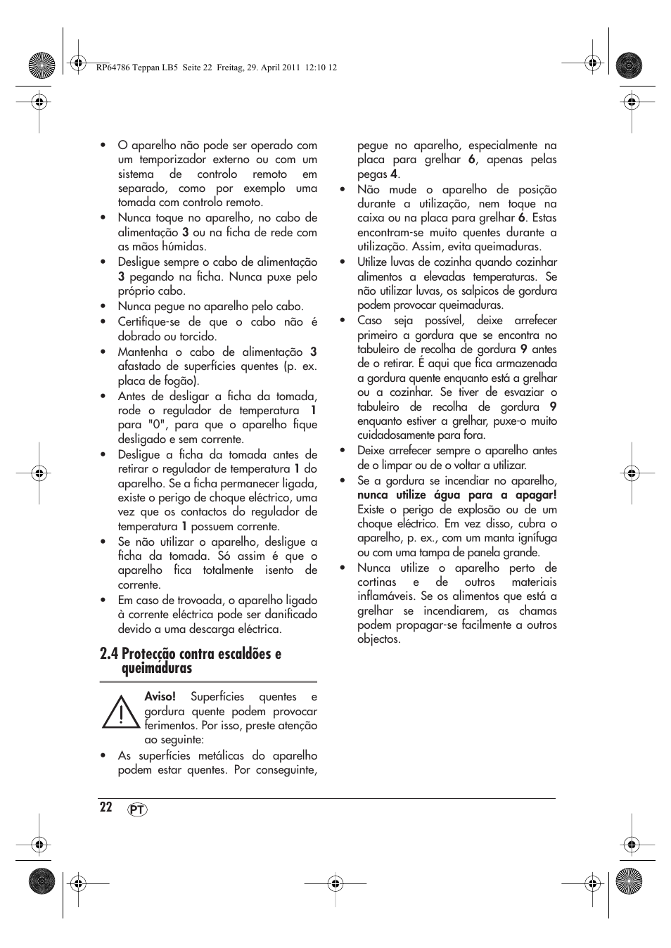 4 protecção contra escaldões e queimaduras | Silvercrest STYG 2000 A1 User Manual | Page 24 / 46
