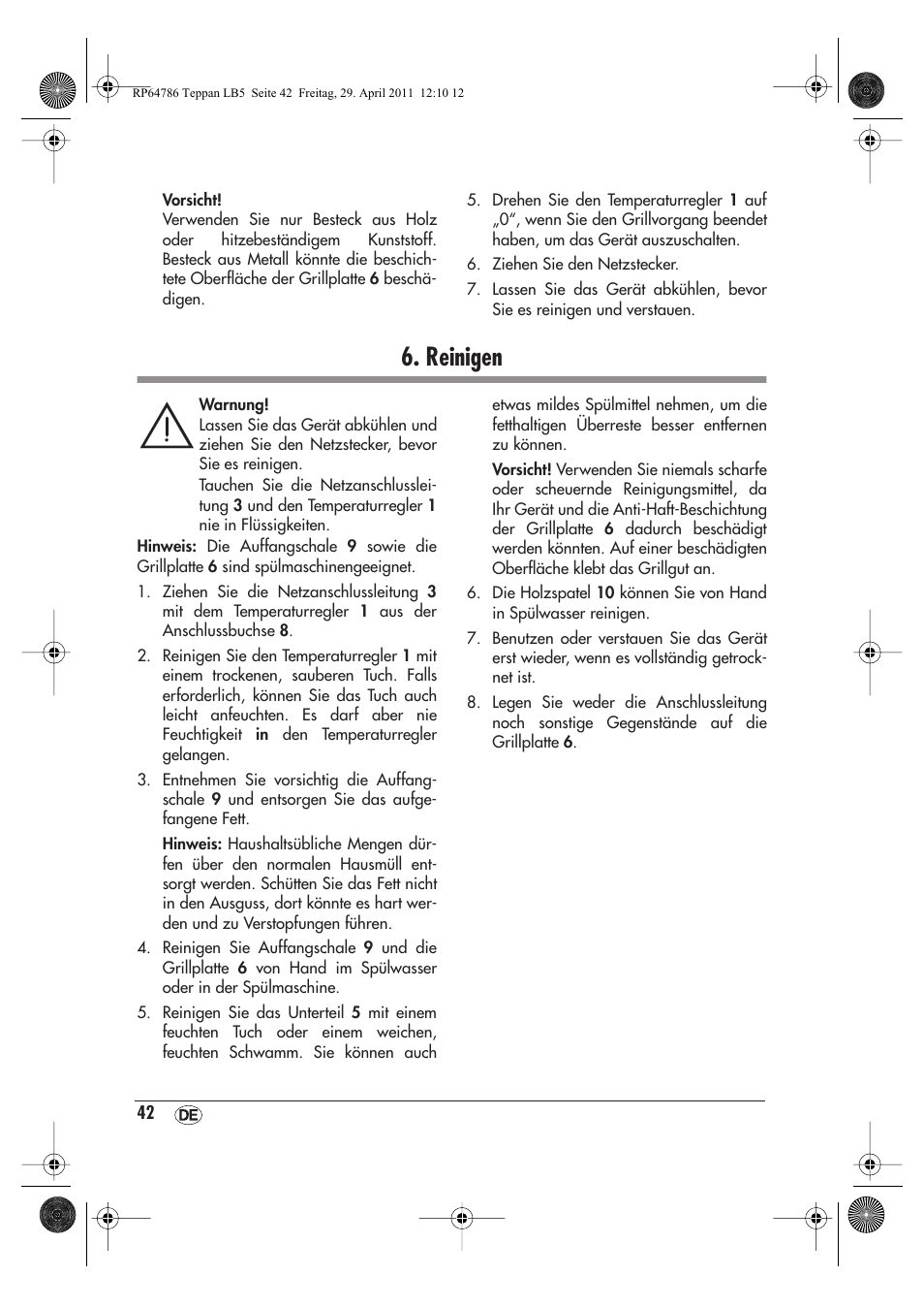 Reinigen | Silvercrest STYG 2000 A1 User Manual | Page 44 / 46