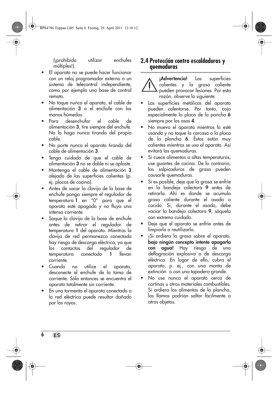 4 protección contra escaldaduras y quemaduras | Silvercrest STYG 2000 A1 User Manual | Page 8 / 46