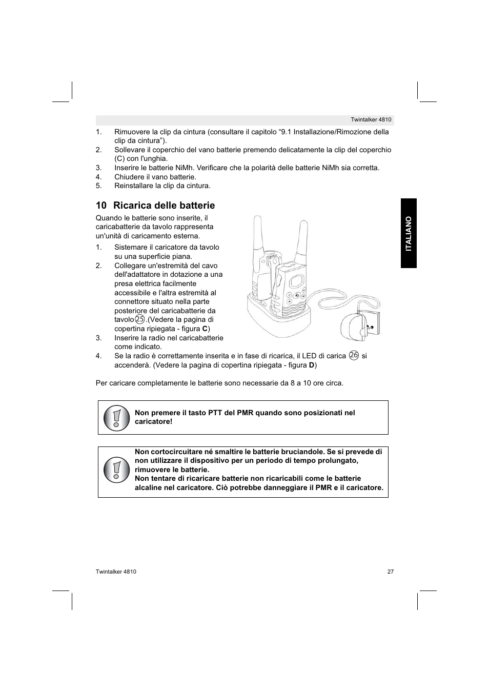 10 ricarica delle batterie | Silvercrest TWINTALKER 4810 User Manual | Page 27 / 96