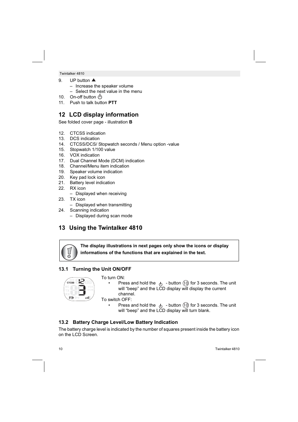 12 lcd display information | Silvercrest TWINTALKER 4810 User Manual | Page 10 / 148