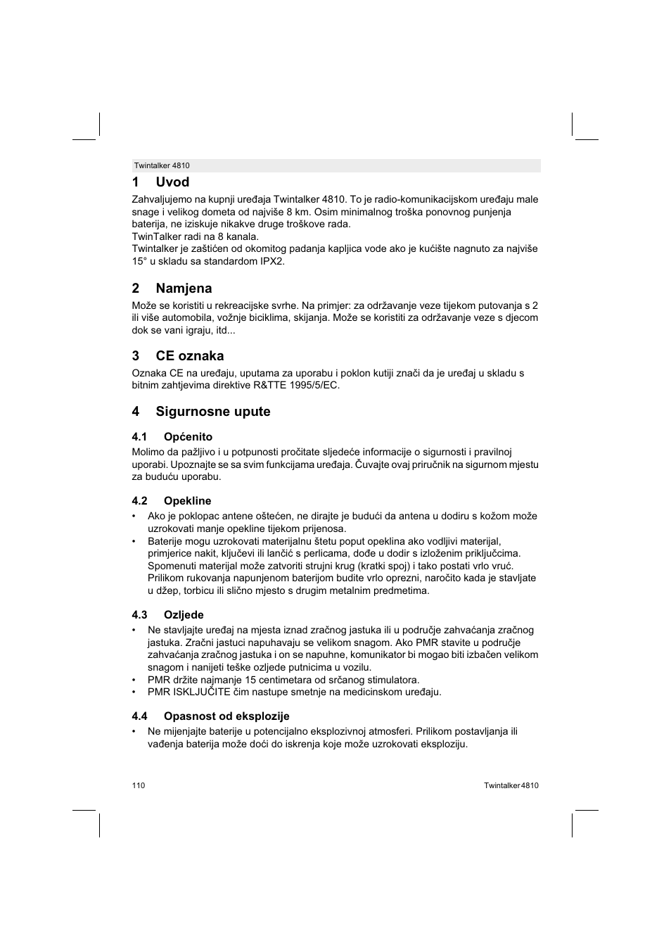 1uvod, 2namjena, 3ce oznaka | 4sigurnosne upute | Silvercrest TWINTALKER 4810 User Manual | Page 110 / 148