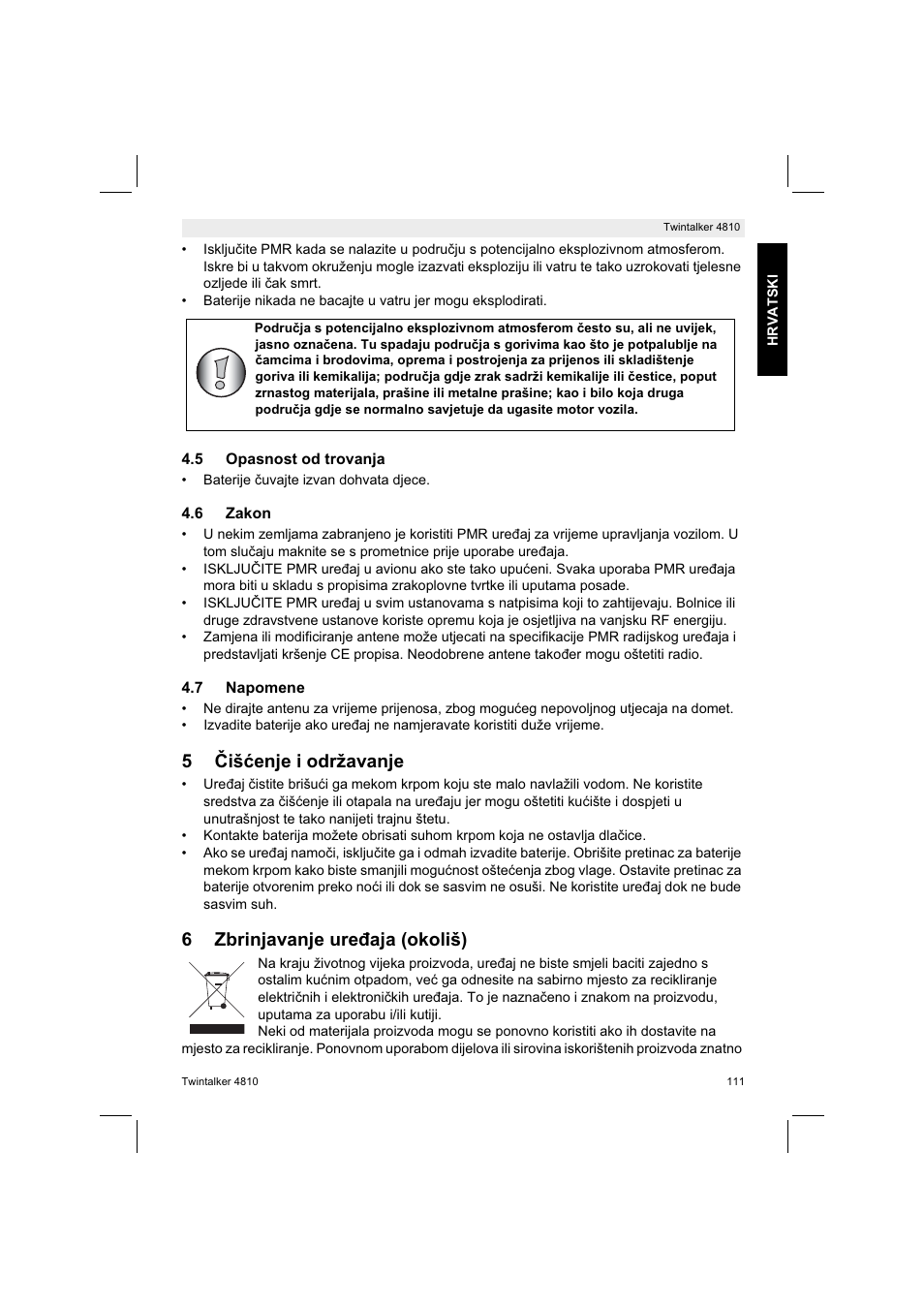 5išenje i održavanje, 6zbrinjavanje ureaja (okoliš) | Silvercrest TWINTALKER 4810 User Manual | Page 111 / 148