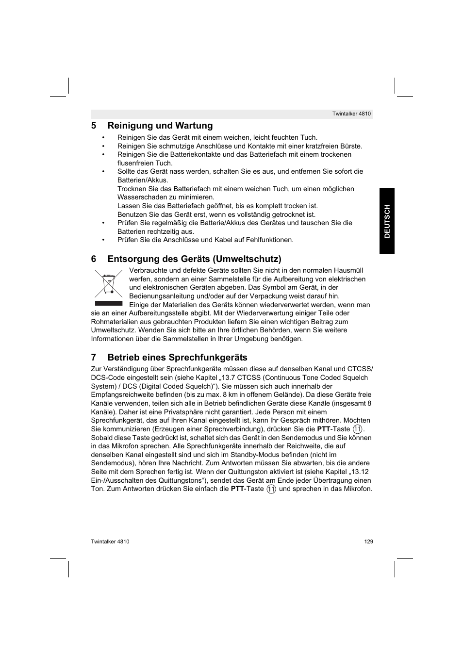 5reinigung und wartung, 6entsorgung des geräts (umweltschutz), 7betrieb eines sprechfunkgeräts | Silvercrest TWINTALKER 4810 User Manual | Page 129 / 148