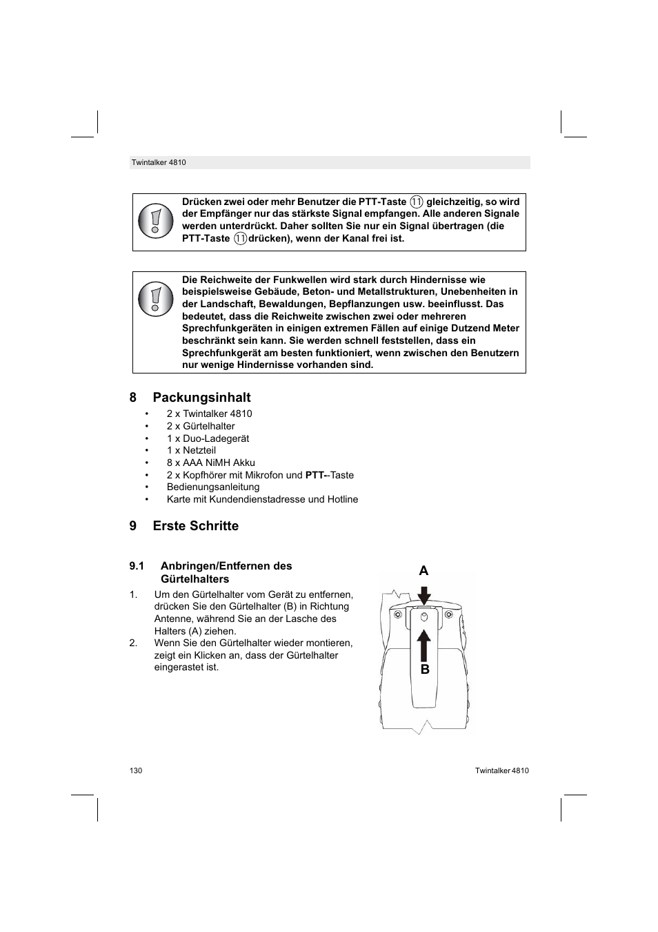 8packungsinhalt, 9erste schritte | Silvercrest TWINTALKER 4810 User Manual | Page 130 / 148