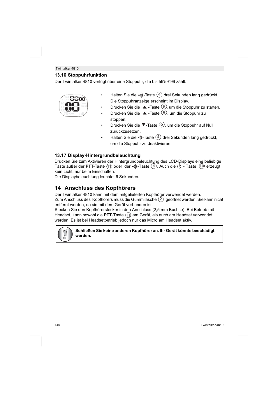 14 anschluss des kopfhörers | Silvercrest TWINTALKER 4810 User Manual | Page 140 / 148