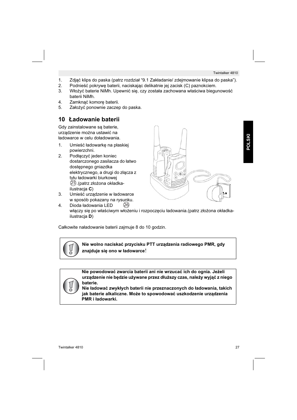 10 adowanie baterii | Silvercrest TWINTALKER 4810 User Manual | Page 27 / 148