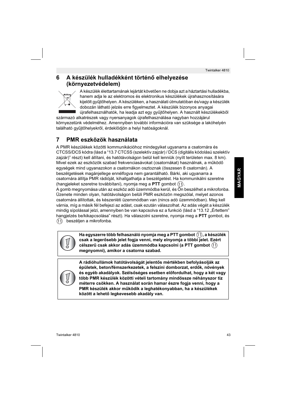 7pmr eszközök használata | Silvercrest TWINTALKER 4810 User Manual | Page 43 / 148