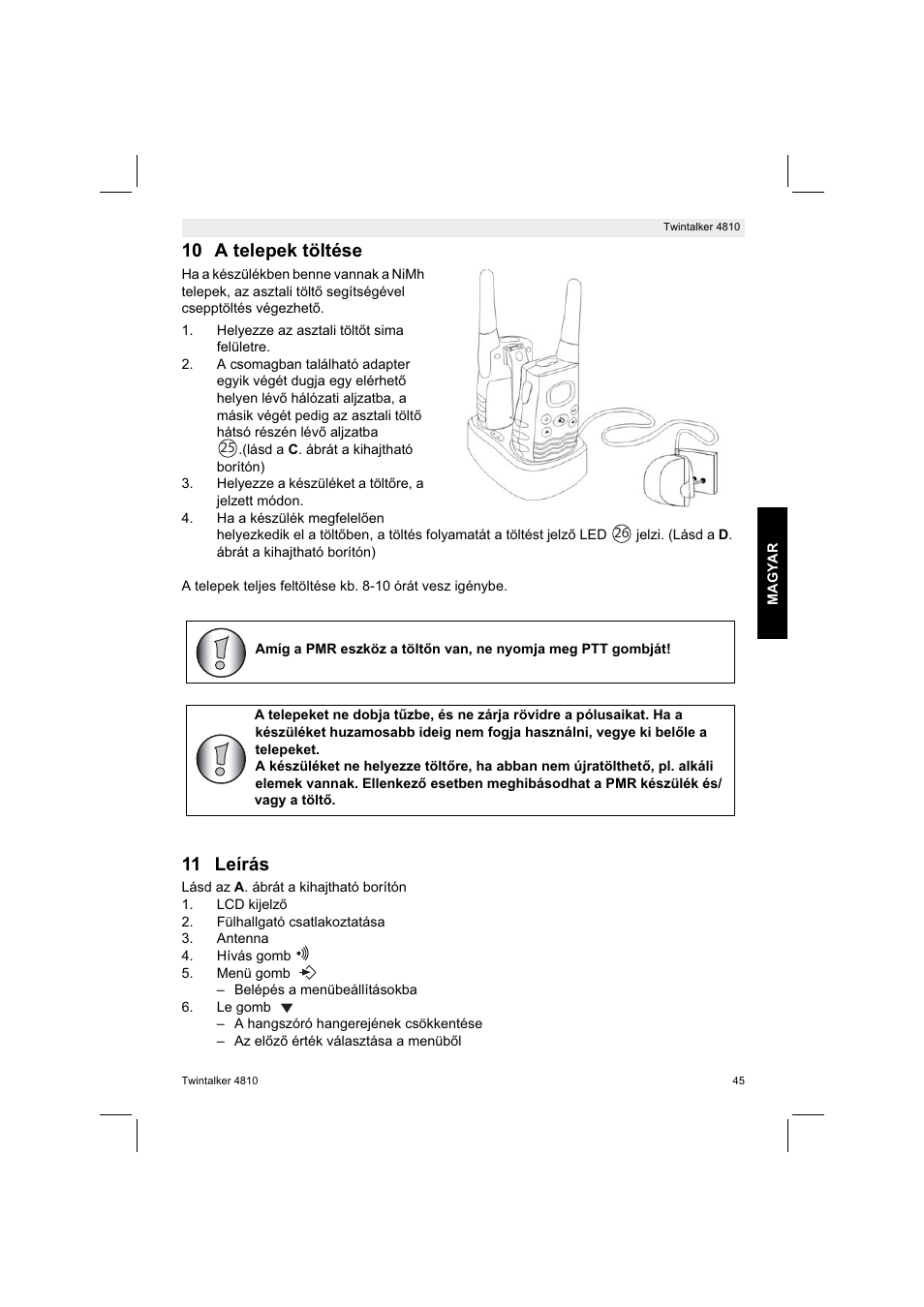 10 a telepek töltése, 11 leírás | Silvercrest TWINTALKER 4810 User Manual | Page 45 / 148