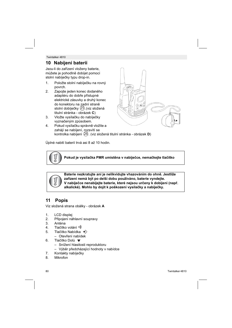 10 nabíjení baterií, 11 popis | Silvercrest TWINTALKER 4810 User Manual | Page 80 / 148