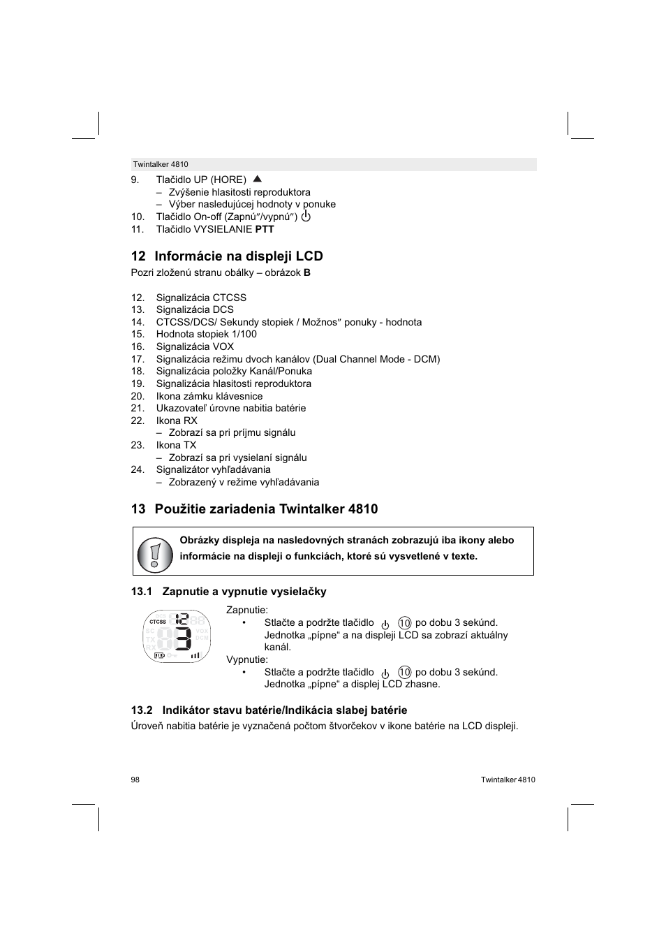 12 informácie na displeji lcd | Silvercrest TWINTALKER 4810 User Manual | Page 98 / 148