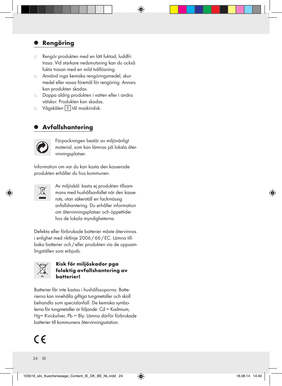 Rengöring, Avfallshantering | Silvercrest H14271A/H14271B/H14271C User Manual | Page 24 / 55