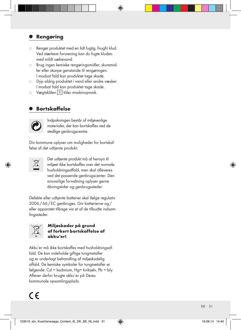 Rengøring, Bortskaffelse | Silvercrest H14271A/H14271B/H14271C User Manual | Page 31 / 55