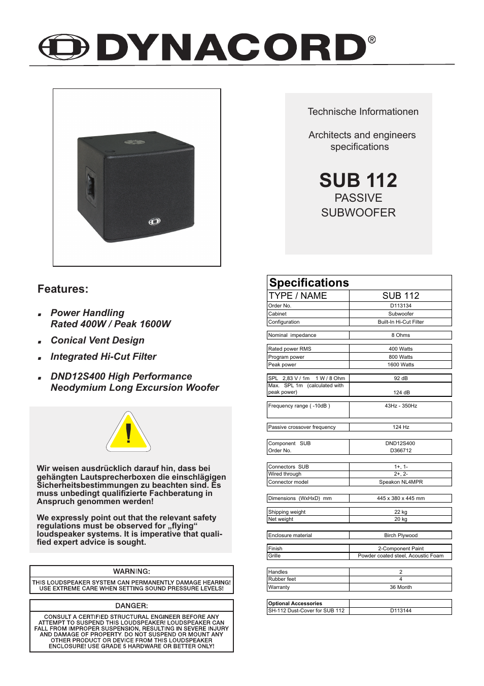 Dynacord SUB 112 User Manual | 4 pages