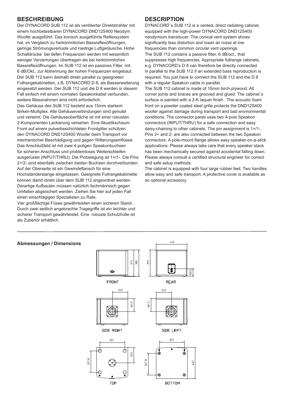 Dynacord SUB 112 User Manual | Page 2 / 4