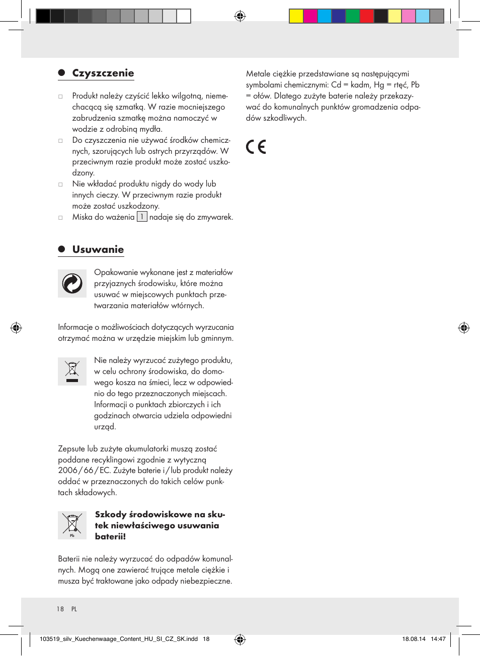 Czyszczenie, Usuwanie | Silvercrest H14271A/H14271B/H14271C User Manual | Page 18 / 56