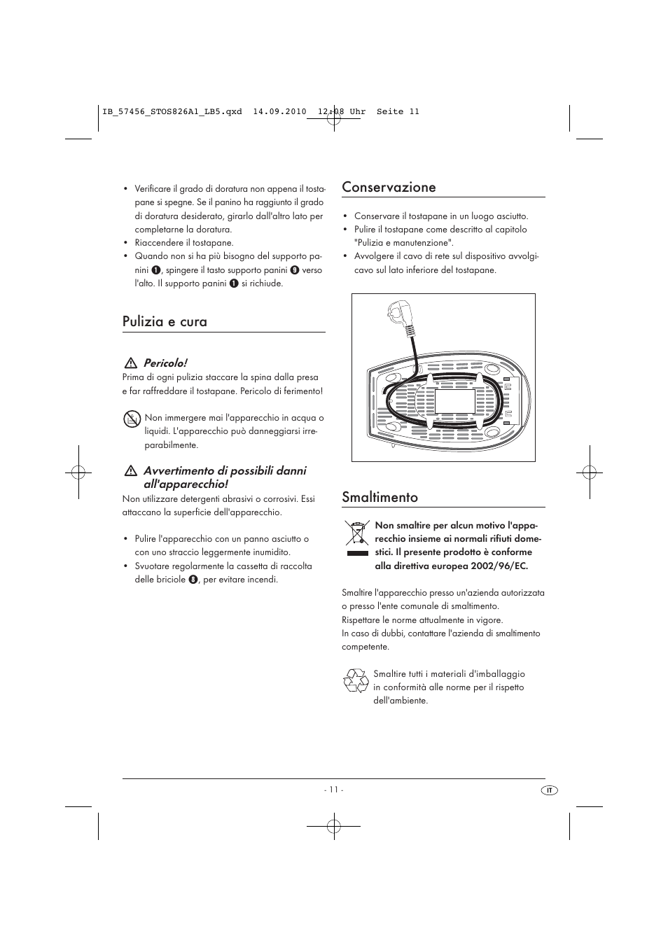 Pulizia e cura, Conservazione, Smaltimento | Silvercrest STOS 826 A1 User Manual | Page 13 / 32