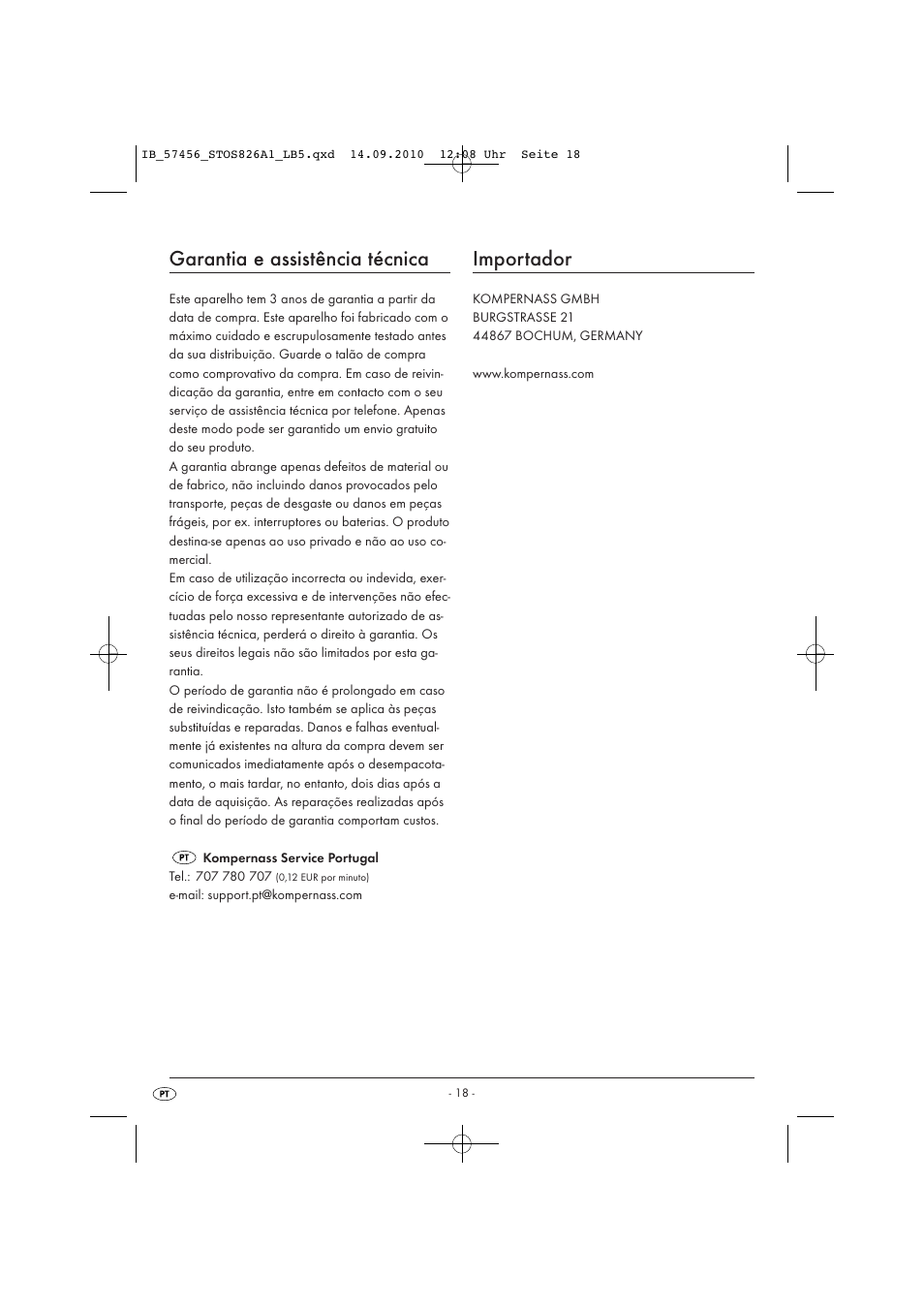 Garantia e assistência técnica, Importador | Silvercrest STOS 826 A1 User Manual | Page 20 / 32