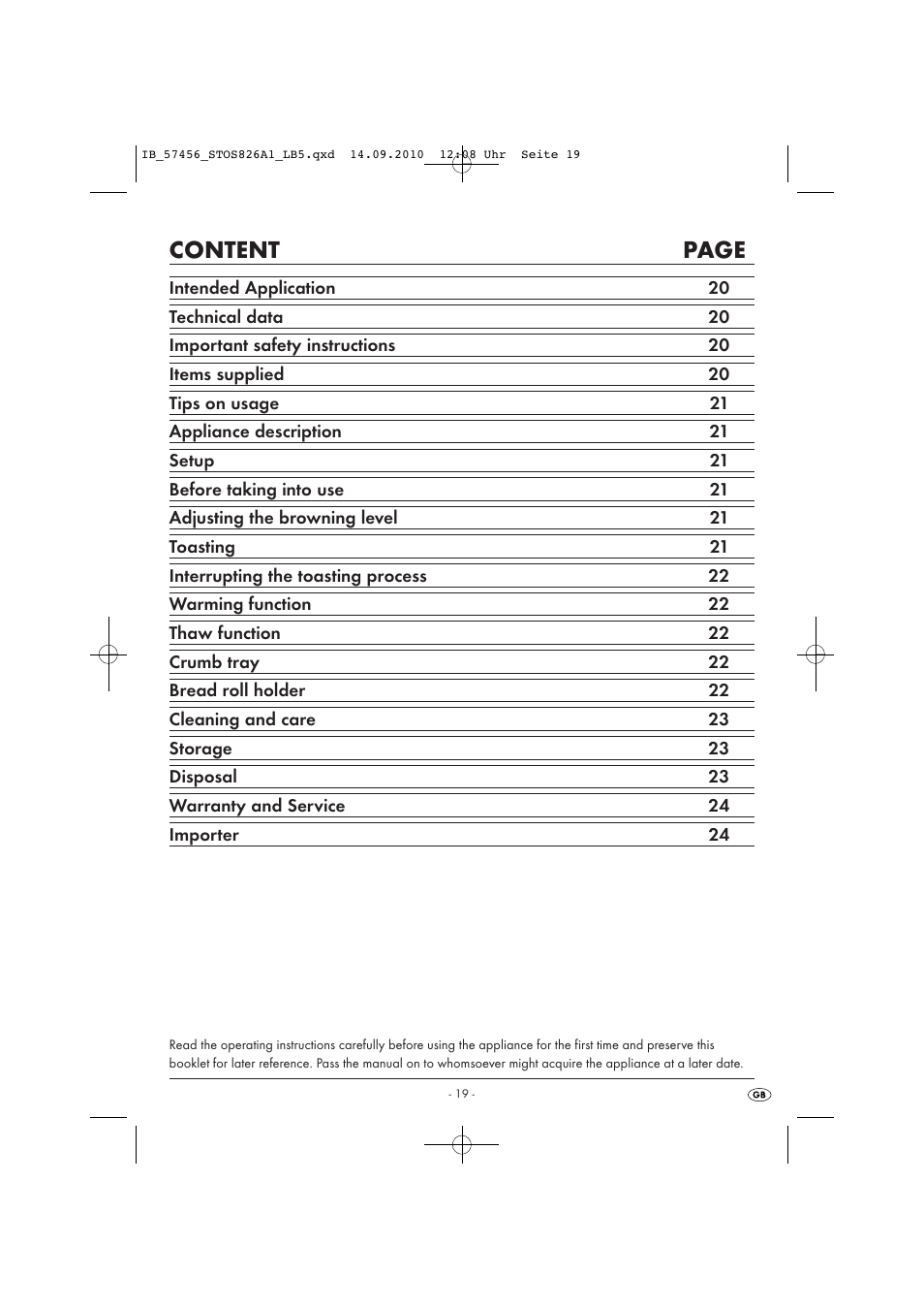 Content page | Silvercrest STOS 826 A1 User Manual | Page 21 / 32