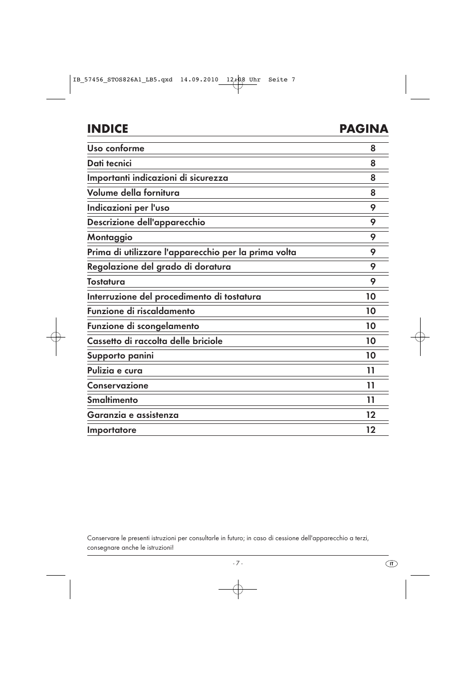 Indice pagina | Silvercrest STOS 826 A1 User Manual | Page 9 / 32