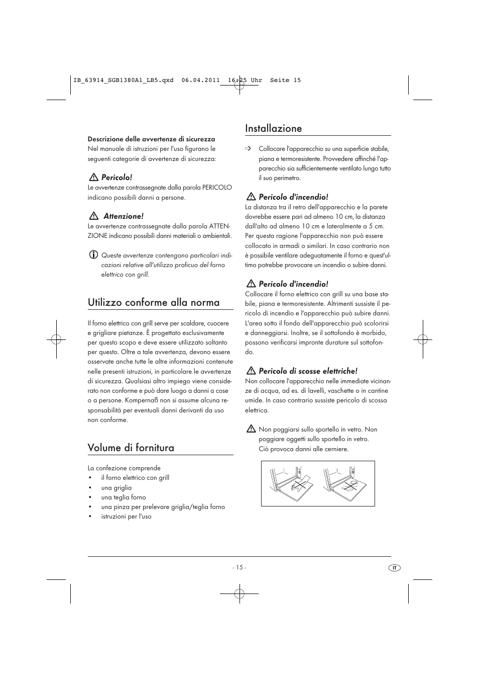 Utilizzo conforme alla norma, Volume di fornitura, Installazione | Silvercrest SGB 1380 B2 User Manual | Page 17 / 60