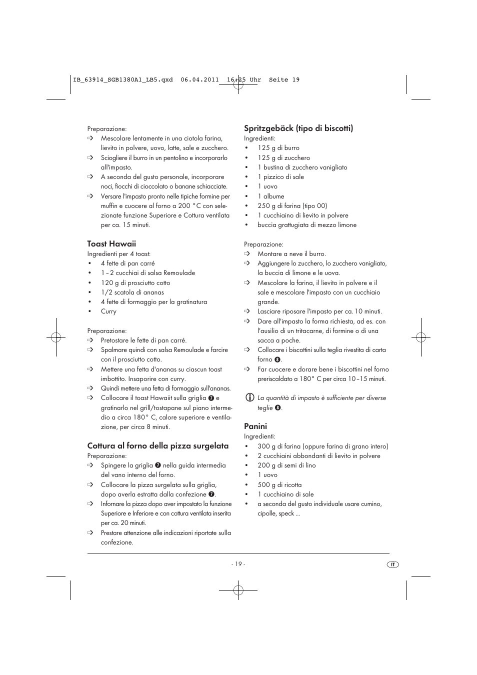 Toast hawaii, Cottura al forno della pizza surgelata, Spritzgebäck (tipo di biscotti) | Panini | Silvercrest SGB 1380 B2 User Manual | Page 21 / 60