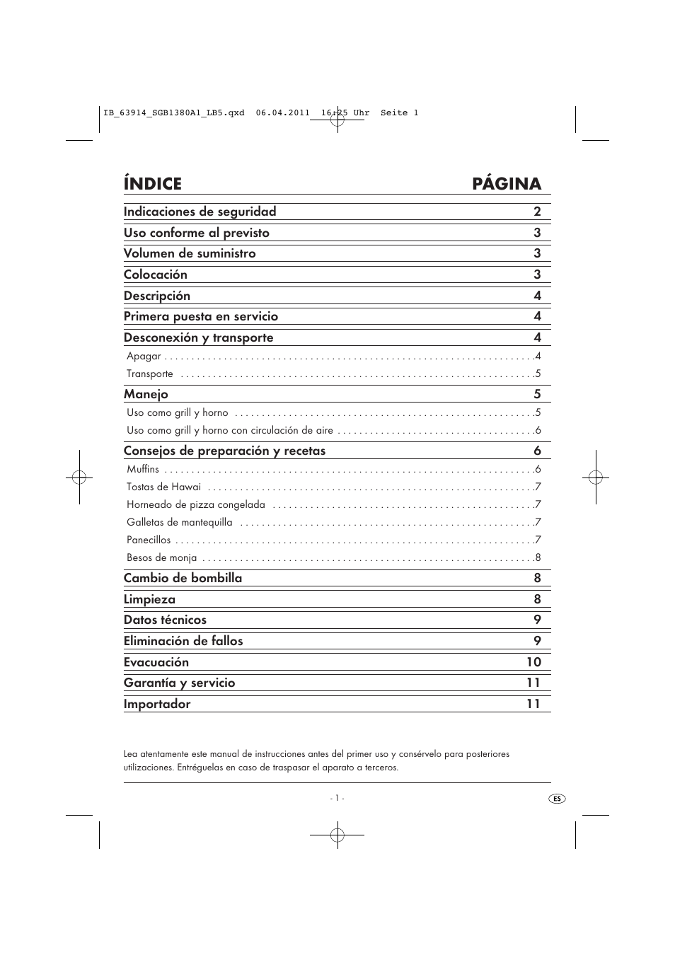 Índice página | Silvercrest SGB 1380 B2 User Manual | Page 3 / 60