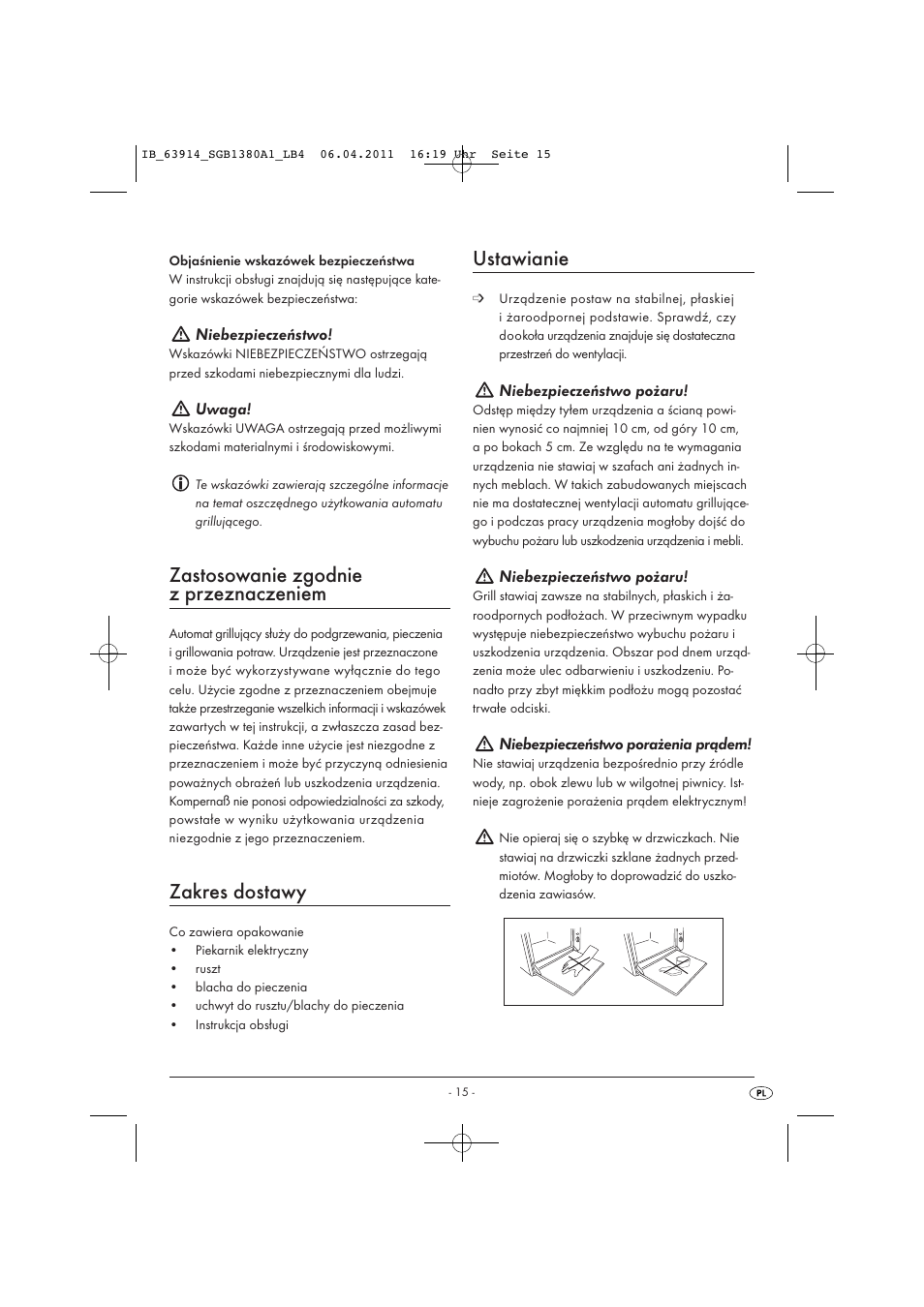 Zastosowanie zgodnie z przeznaczeniem, Zakres dostawy, Ustawianie | Silvercrest SGB 1380 B2 User Manual | Page 17 / 86