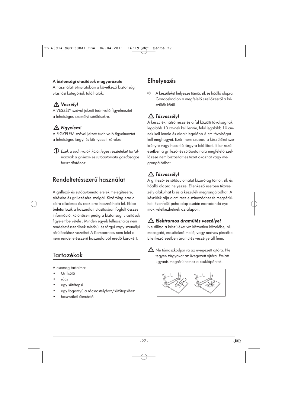 Rendeltetésszerű használat, Tartozékok, Elhelyezés | Silvercrest SGB 1380 B2 User Manual | Page 29 / 86