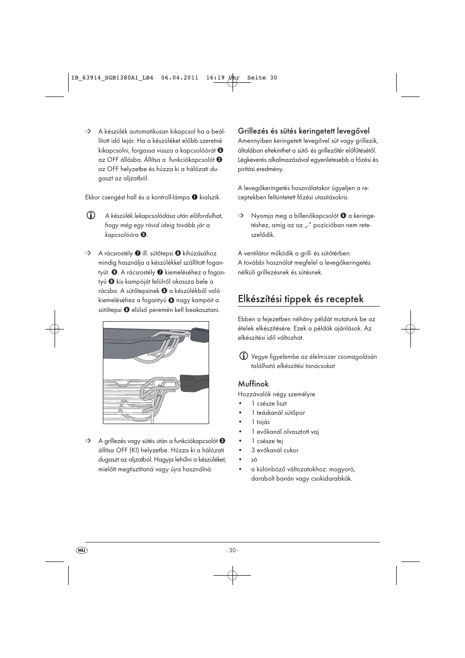 Elkészítési tippek és receptek, Grillezés és sütés keringetett levegővel, Muffinok | Silvercrest SGB 1380 B2 User Manual | Page 32 / 86