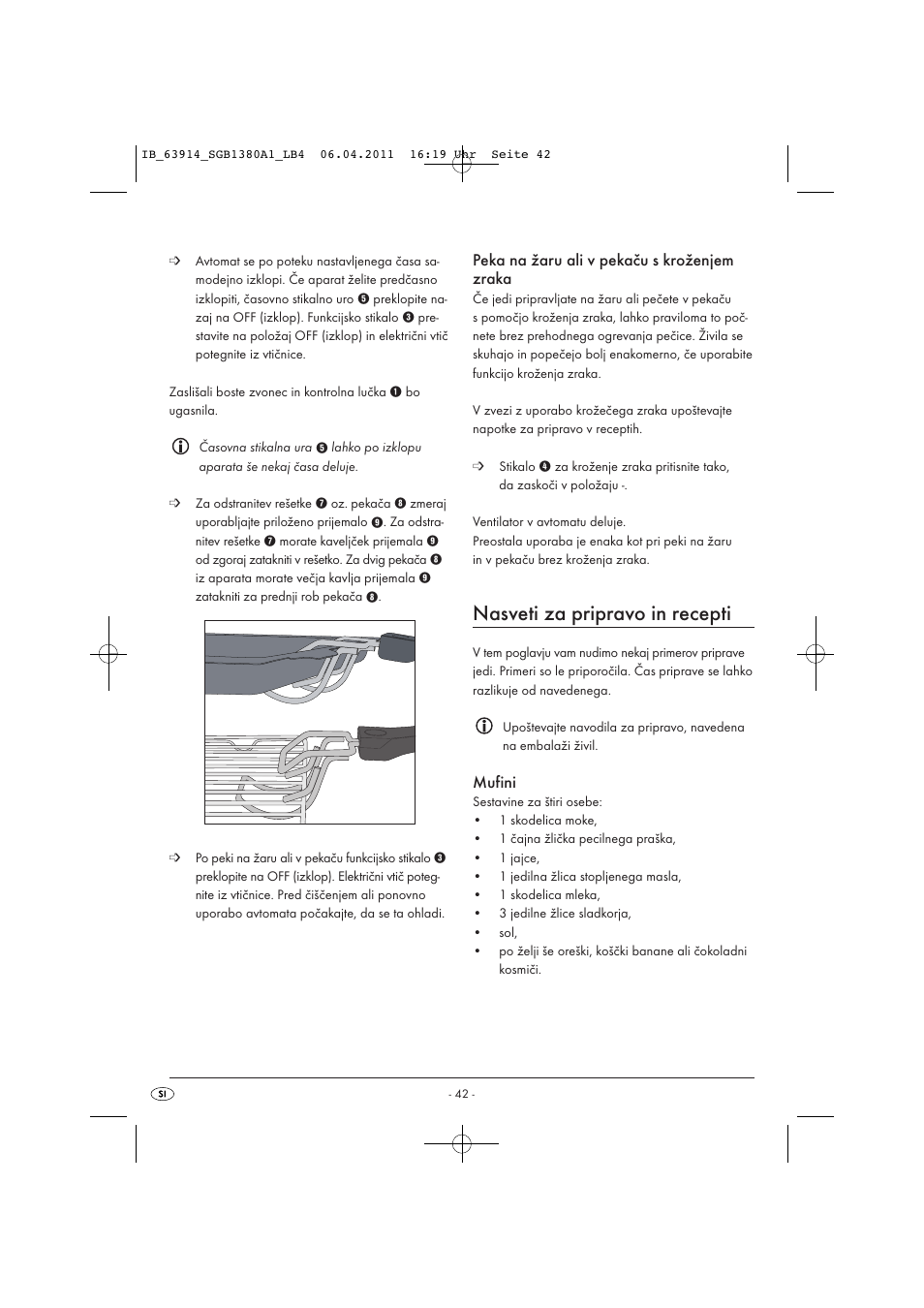 Nasveti za pripravo in recepti, Peka na žaru ali v pekaču s kroženjem zraka, Mufini | Silvercrest SGB 1380 B2 User Manual | Page 44 / 86