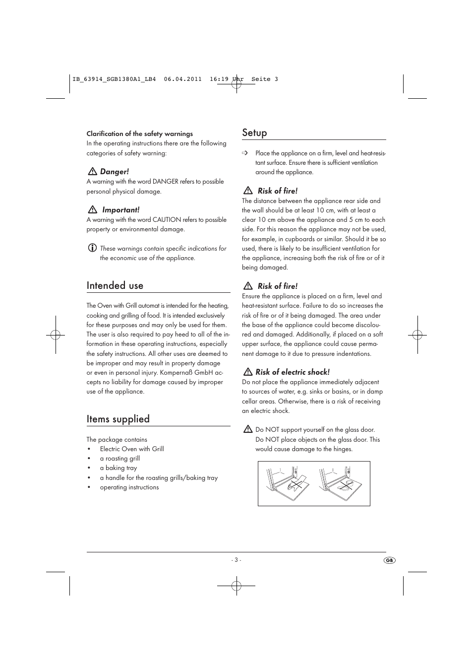 Intended use, Items supplied, Setup | Silvercrest SGB 1380 B2 User Manual | Page 5 / 86