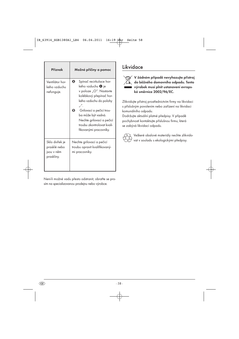 Likvidace | Silvercrest SGB 1380 B2 User Manual | Page 60 / 86