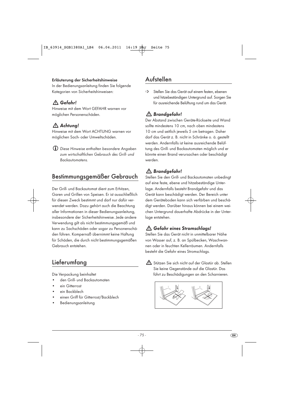 Bestimmungsgemäßer gebrauch, Lieferumfang, Aufstellen | Silvercrest SGB 1380 B2 User Manual | Page 77 / 86