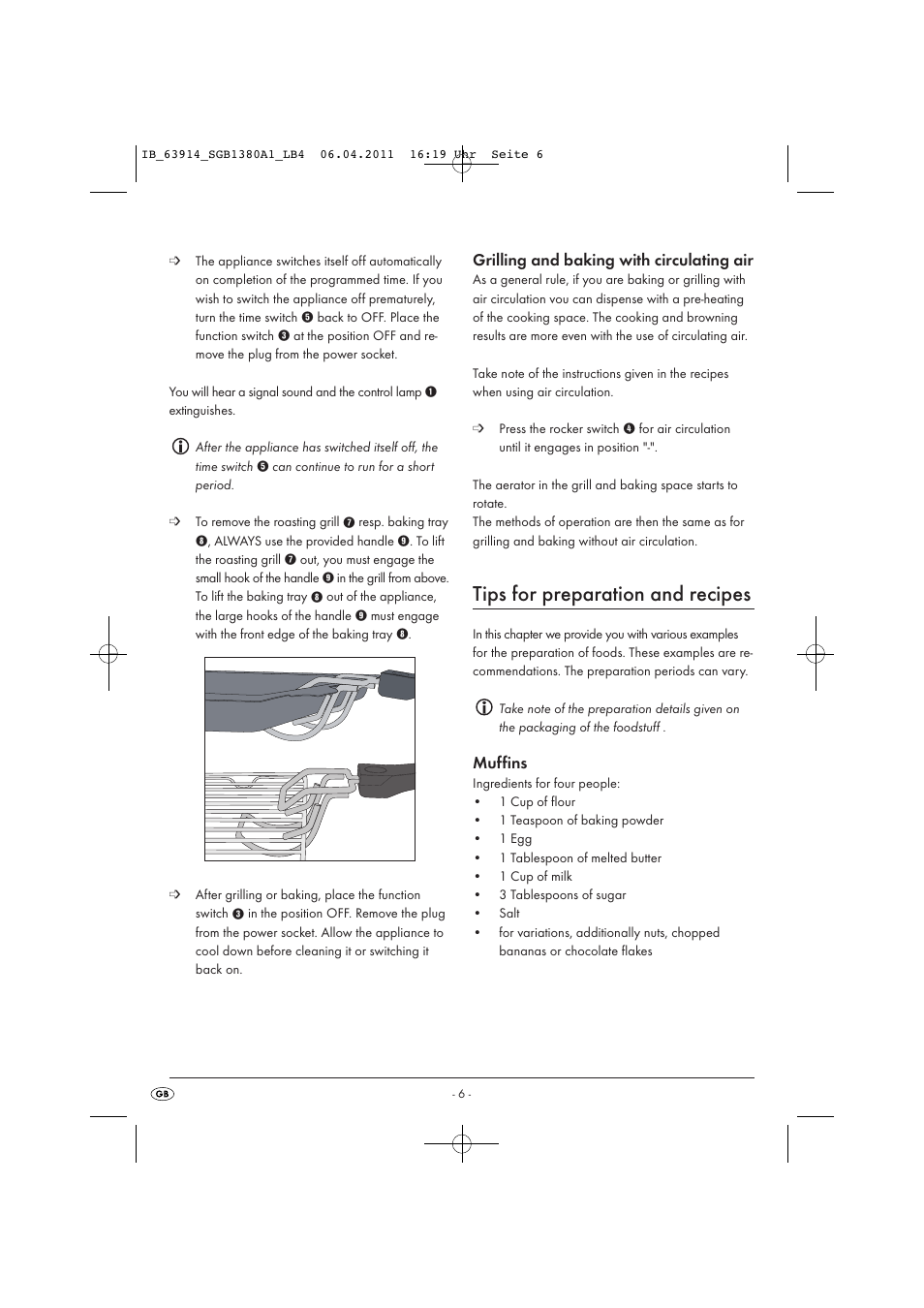 Tips for preparation and recipes, Grilling and baking with circulating air, Muffins | Silvercrest SGB 1380 B2 User Manual | Page 8 / 86