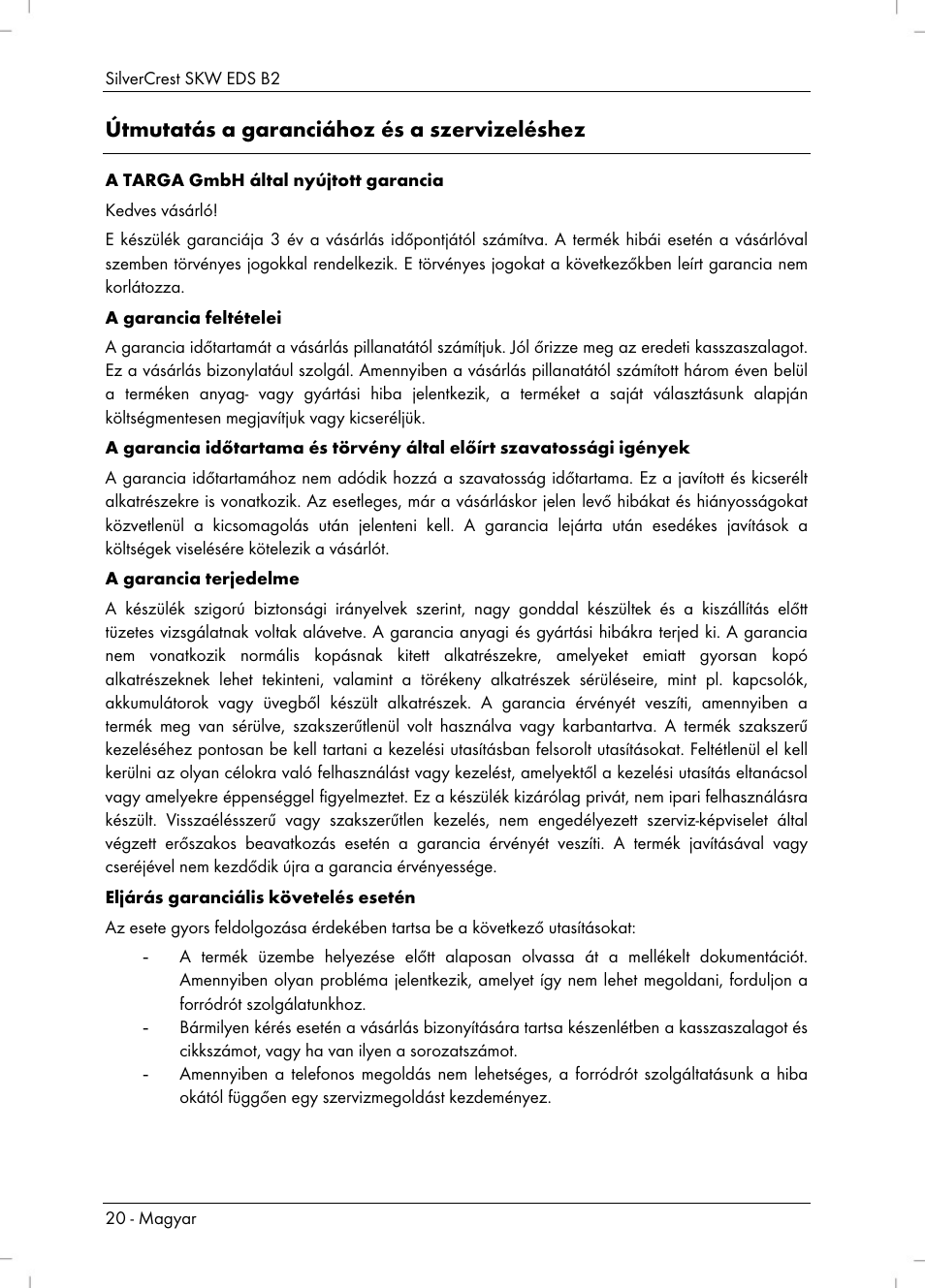 Útmutatás a garanciához és a szervizeléshez | Silvercrest SKW EDS B2 User Manual | Page 22 / 54