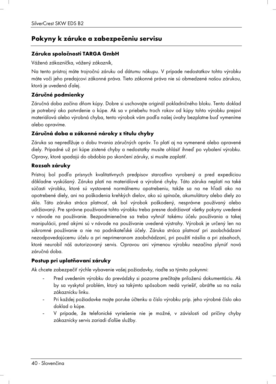 Pokyny k záruke a zabezpečeniu servisu | Silvercrest SKW EDS B2 User Manual | Page 42 / 54