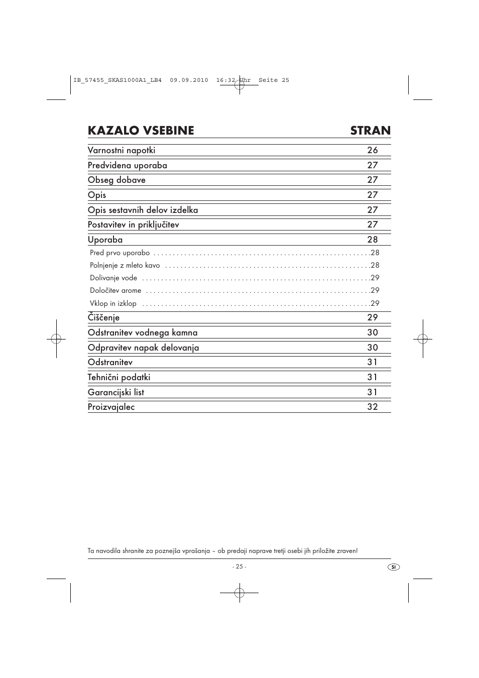 Kazalo vsebine stran | Silvercrest SKAS 1000 A1 User Manual | Page 27 / 58