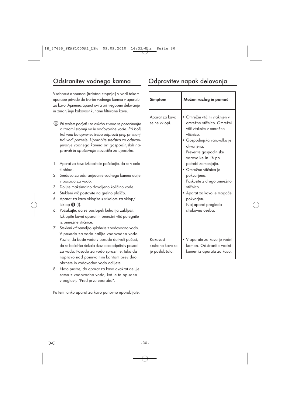 Odstranitev vodnega kamna, Odpravitev napak delovanja | Silvercrest SKAS 1000 A1 User Manual | Page 32 / 58