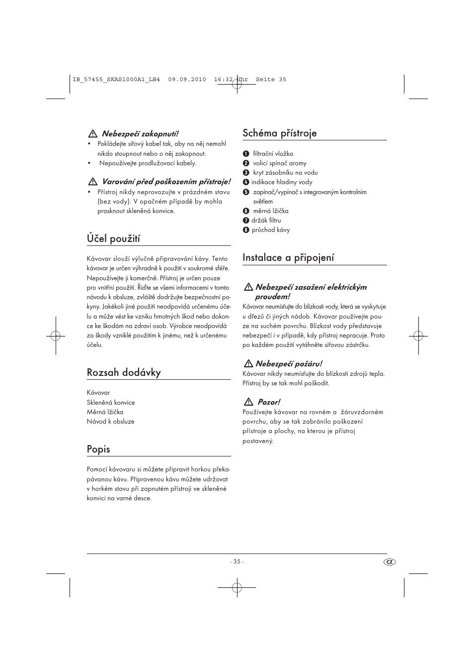 Účel použití, Rozsah dodávky, Popis | Schéma přístroje, Instalace a připojení | Silvercrest SKAS 1000 A1 User Manual | Page 37 / 58