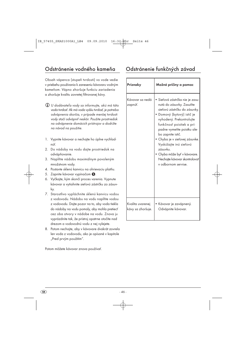 Odstránenie vodného kameňa, Odstránenie funkčných závad | Silvercrest SKAS 1000 A1 User Manual | Page 48 / 58