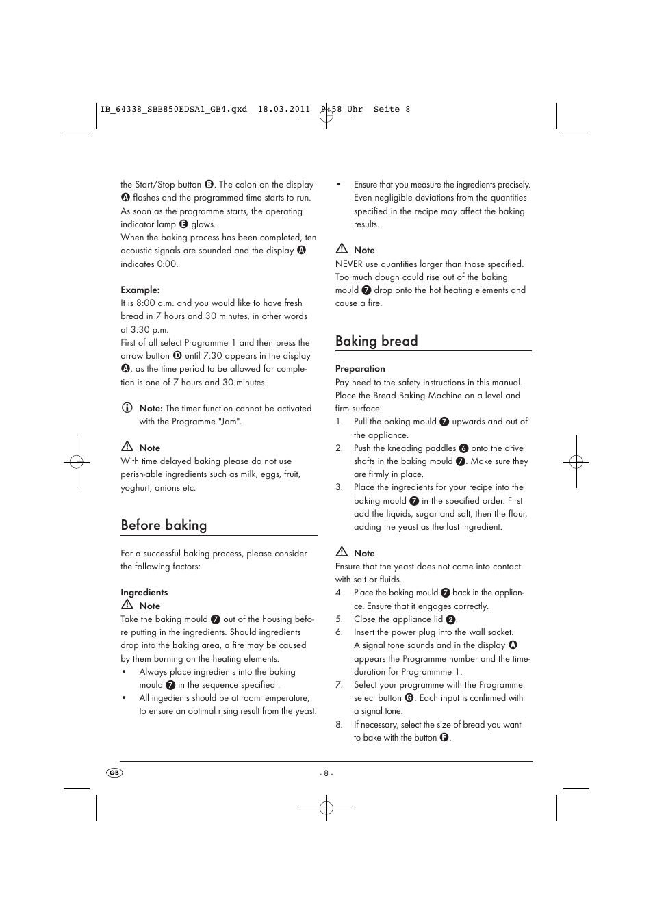 Before baking, Baking bread | Silvercrest SBB 850 EDS A1 User Manual | Page 10 / 146