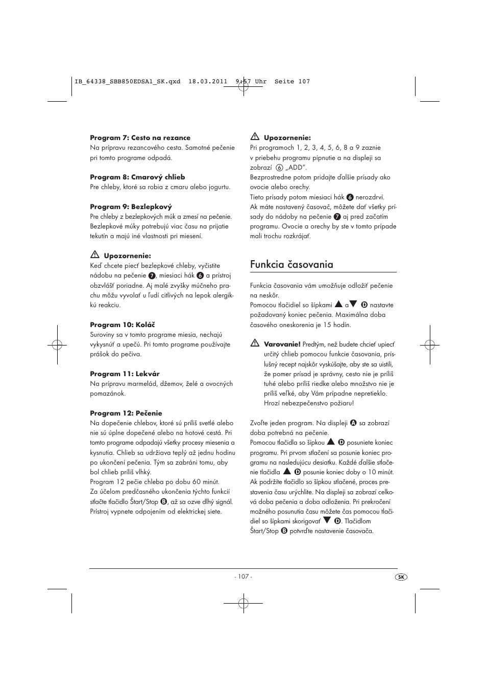 Funkcia časovania | Silvercrest SBB 850 EDS A1 User Manual | Page 109 / 146